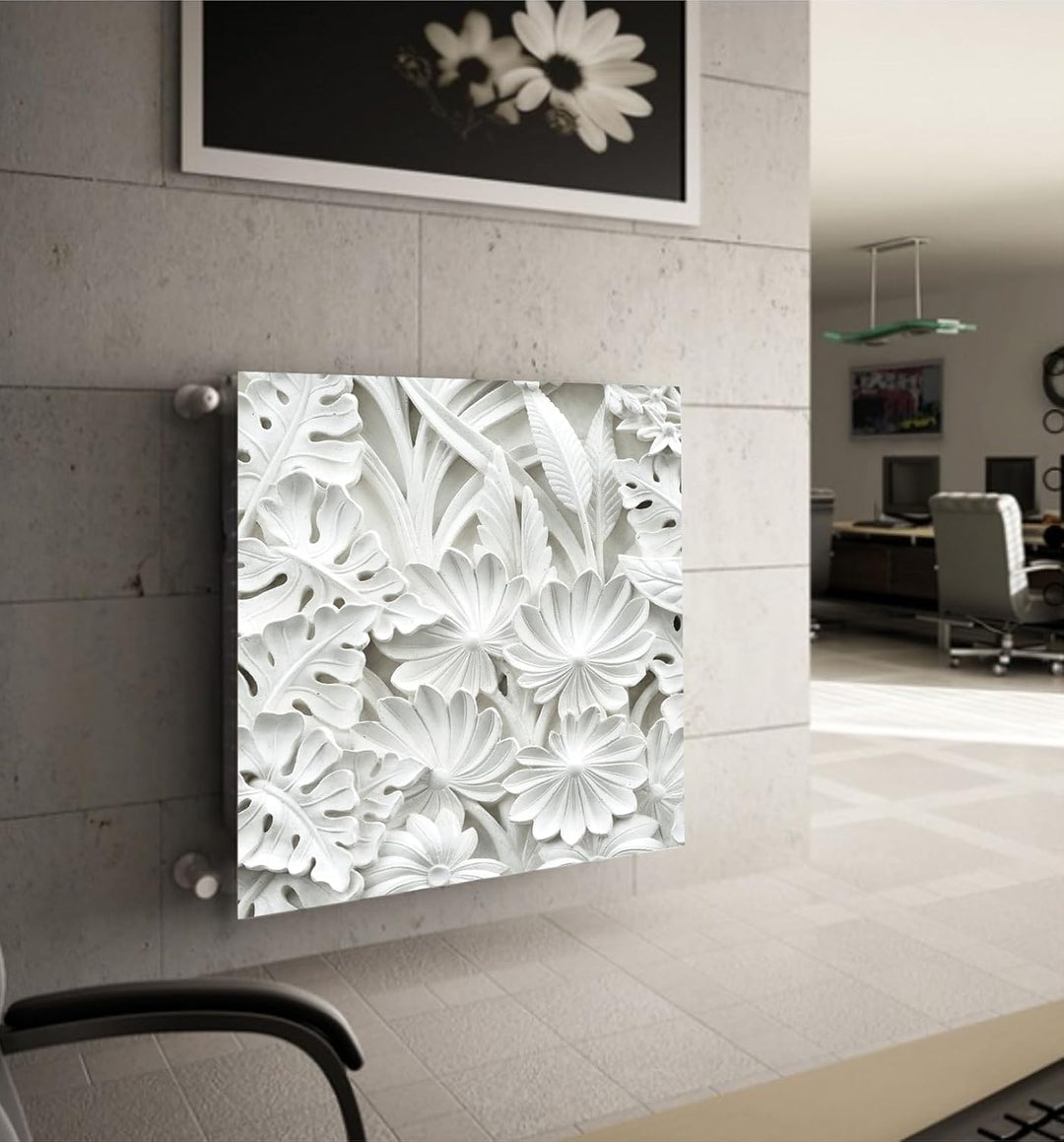 Magnetische Heizkörperverkleidung - 160x60 cm - Magnet Heizkörperabdeckung - Motiv Weisse Blumen - W