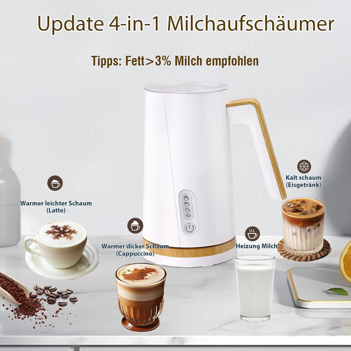 NESSGRAIM Elektrischer Milchaufschäumer 4-in-1 – Milchschäumer Elektrisch für heissen und kalten Mil