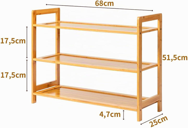LEADZM Schuhregal, Schuhschrank, Bambus Schuhbank mit 3 Ablagen, für Flur, Bad, Wohnzimmer, Diele, 6