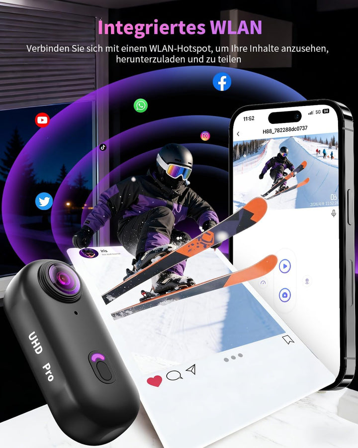 Mini Action Cam 4K, Tragbare Bodycam Körperkamera WiFi, POV Kamera Vlogging Camera Wasserdicht 30M,