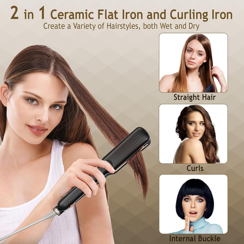 Glätteisen Ceramic Straight, Bwaliffury Glätteisen Breit, 2 in 1 Glätteisen Locken und Glätten, Mini