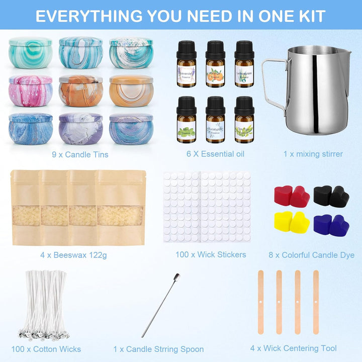 Kerzen Selber Machen Set,234 Pcs DIY Kerzenherstellung Kit,Duftkerze Geschenke Set mit 9 Dosen,500g
