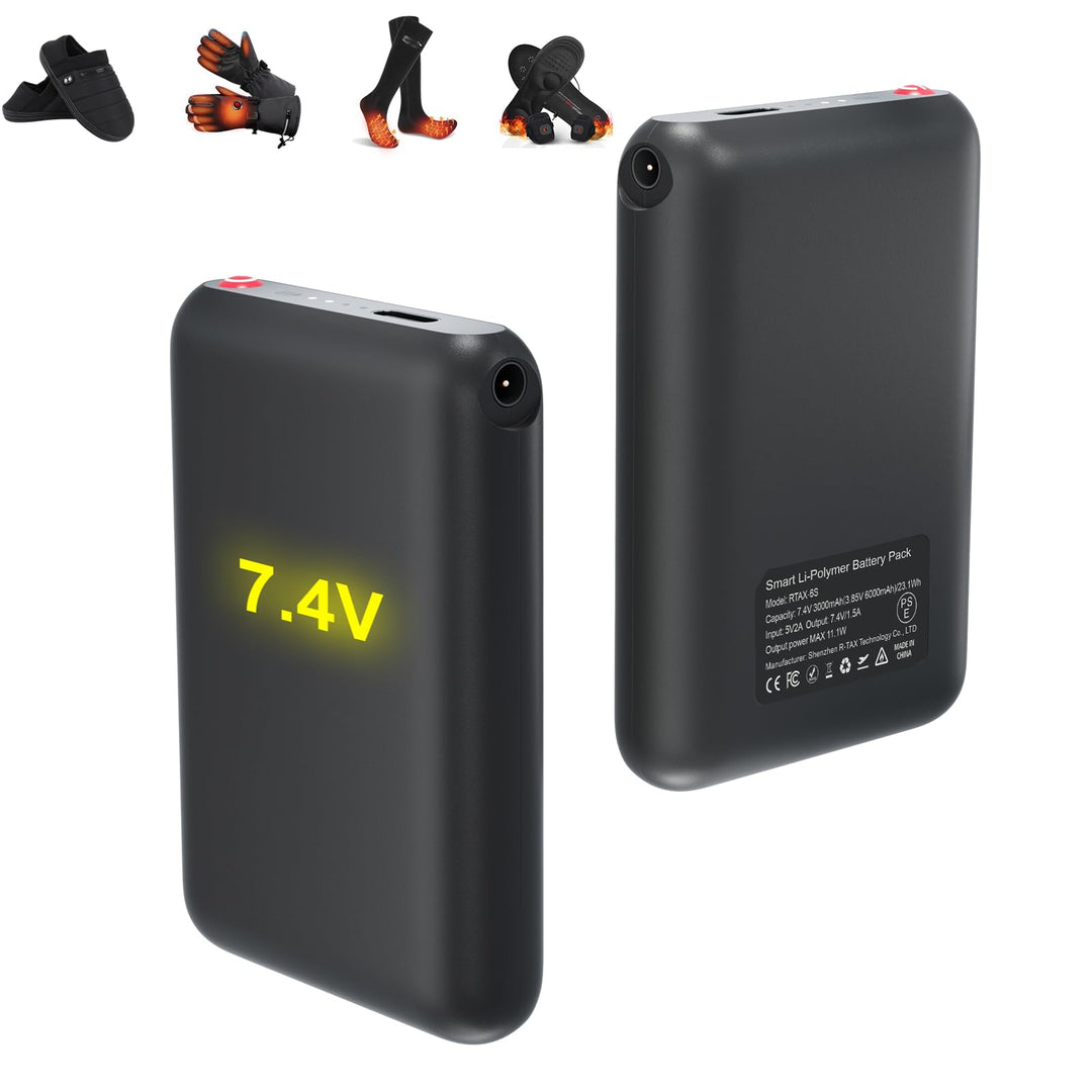 Wiederaufladbarer Li-Polymer-Akku, 7.4V 3000mAh beheizbar Hausschuh Batteries,Beheizbare Socken akku