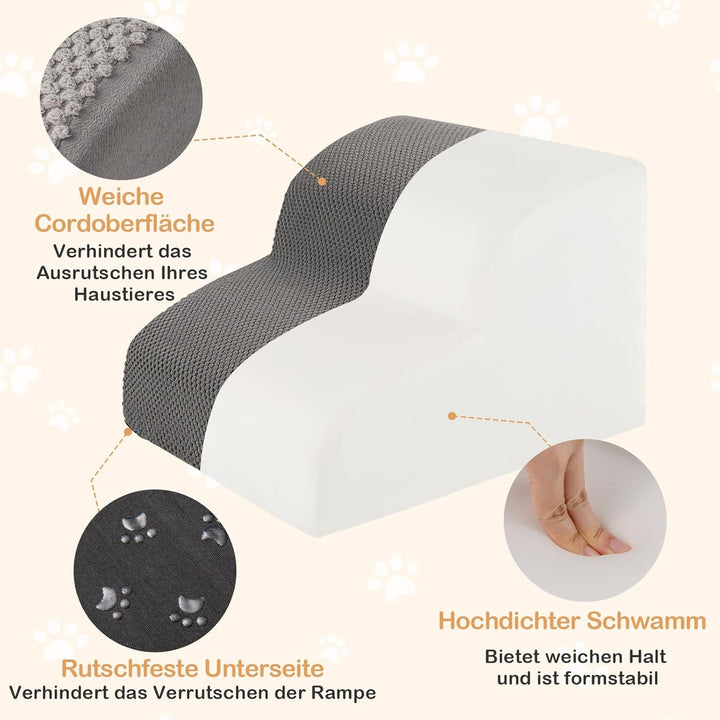 COSTWAY Hundetreppe 2 Stufen, rutschfeste Hundestufe aus Schaumstoff, 20kg belastbar, Haustiertreppe
