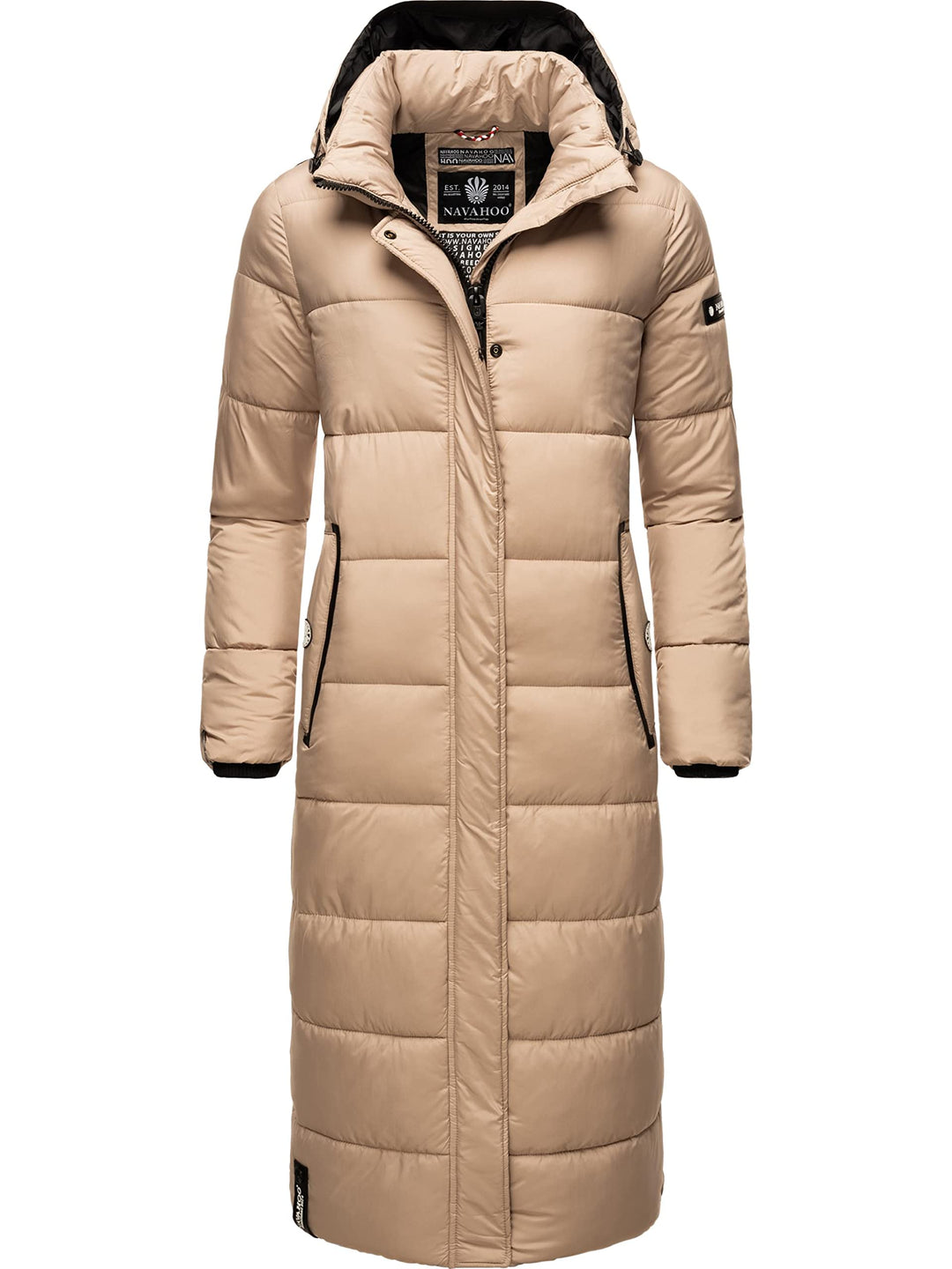 Navahoo Damen Wintermantel warmer Steppmantel lang mit abnehmbarer Kapuze Isalie XS-3XL XXL Taupe, X