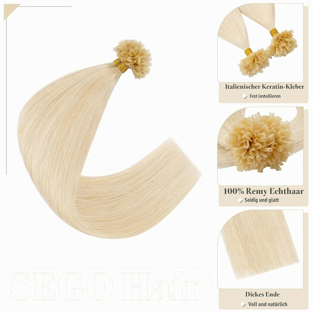 SEGO Bondings Extensions Echthaar 0.5g/Strähnen 100 Strähnen Haarverlängerung Keratin U-Tip Glue 100