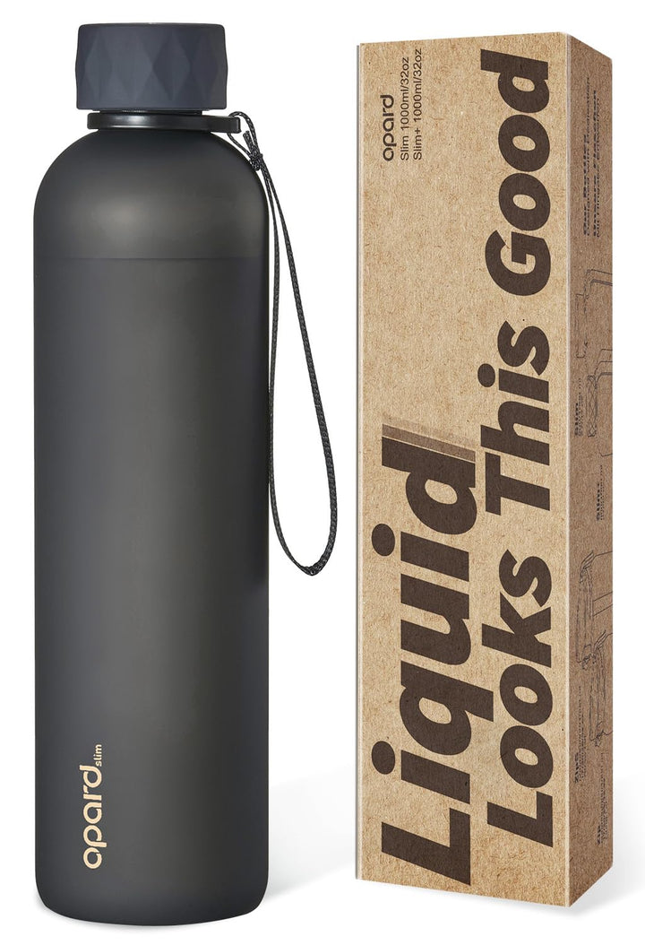 Opard Slim Pro Trinkflasche 1l, Kohlensäuregeeignete Wasserflasche mit facettiertem gummiertem Griff