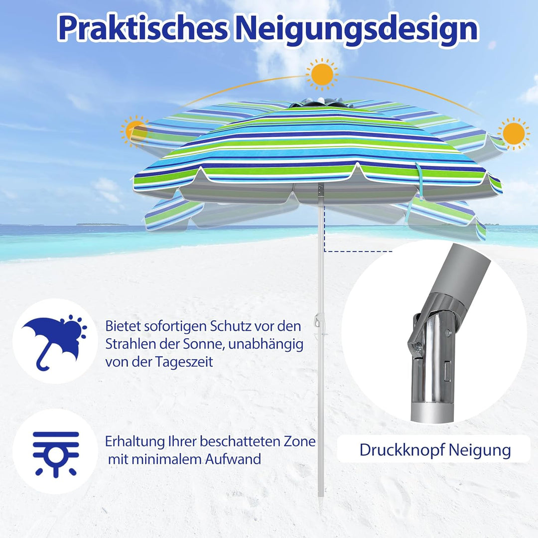 GOPLUS Strandschirm, Sonnenschirm um 30° knickbar, Gartenschirm UV 50+, Tischschirm mit Bodenhülse,