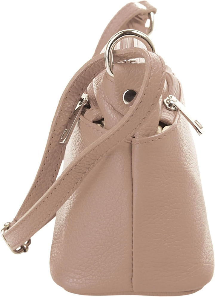 Umhängetasche Echt Leder Damen Made in Italy, Crossbody Bag, Messenger Bag mit Reissverschluss, Schu