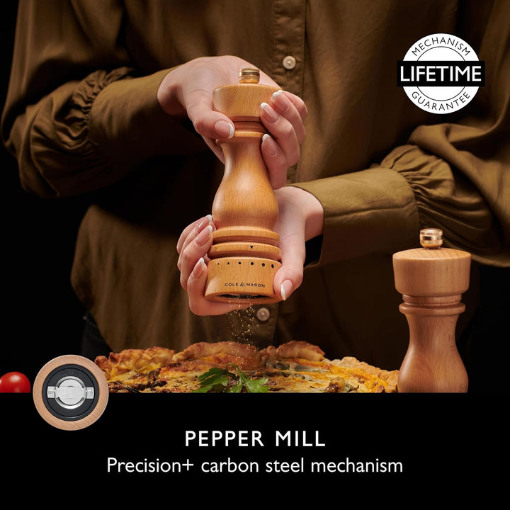 Cole & Mason London Pfeffermühle Holz 18 cm, Einstellbarem Mahlgrad, Precision+ Carbon-Mechanismus,
