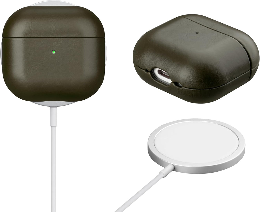 Maogoam für AirPods 4. Generation Fall Leder, Echtes Kristall Öl Wachs Rindsleder Fall Abdeckung für