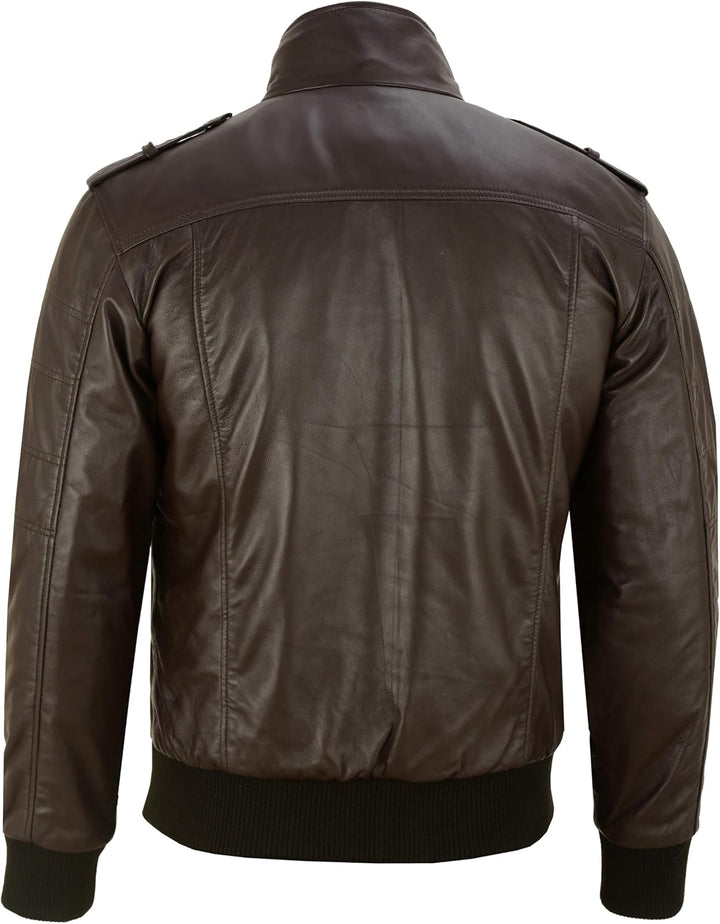 Vance Herren Echt Lederjacke aus 100% Lammleder Abnehmbarer Hoodie S Dunkelbraun, S Dunkelbraun