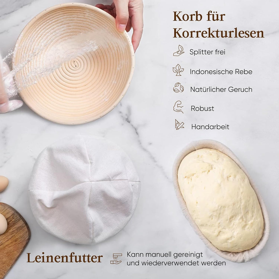 Gärkorb Brot Set mit 2 Gärkörbchen, Sauerteig Starter Set und Komplettset Backzubehör, sauerteig sta