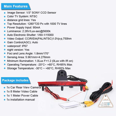 Navinio 1280X720 Pixel Auto Dritte Dach Top Mount Bremsleuchte Kamera Bremslicht Rückfahrkamera IR L