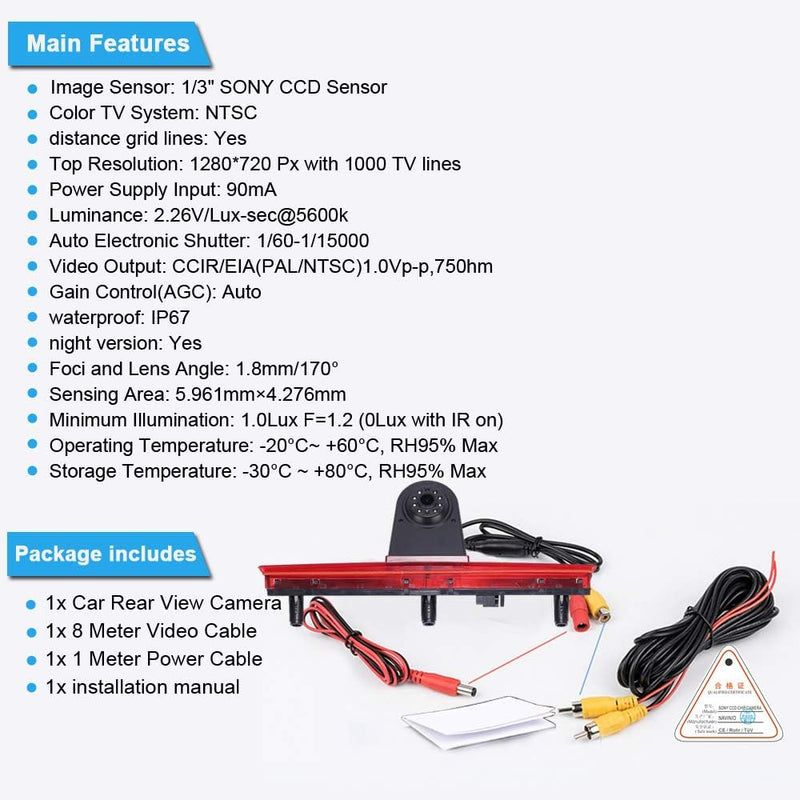 Navinio 1280X720 Pixel Auto Dritte Dach Top Mount Bremsleuchte Kamera Bremslicht Rückfahrkamera IR L
