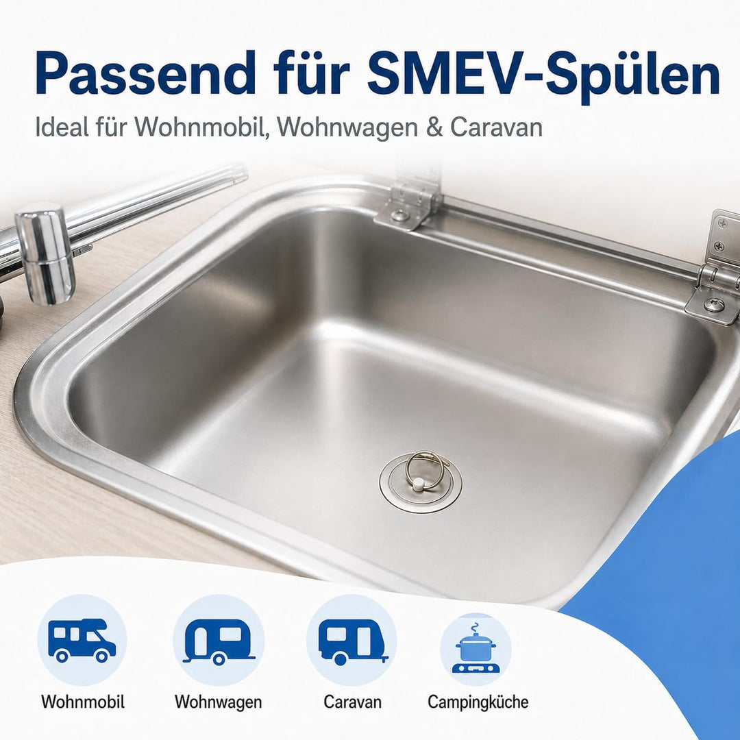 Ablaufgarnitur für SMEV-Spülen 19 mm, weiss, mit verchromtem Metallsieb und Deckel