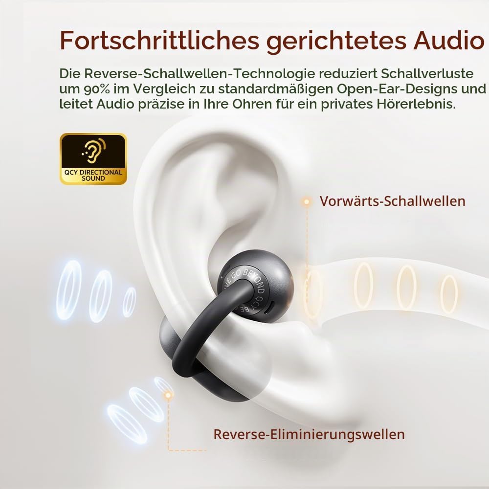 QCY Crossky C50 Open Ear Kopfhör,Clip on kopfhörer kabellos Bluetooth,Kraftvoller Bass,Geräuschunter