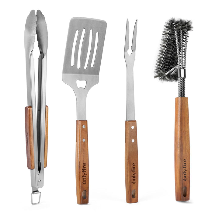 onlyfire Grillbesteck Set 4-TLG, Grill Zubehör Set Enthält Grillzange, Grillwender, Fleischgabel und