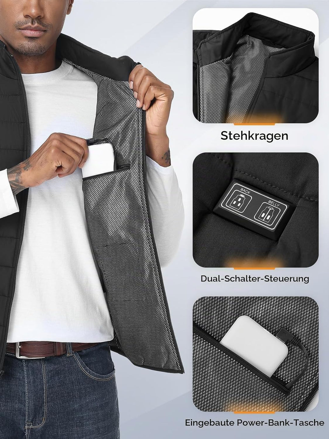 Beheizbare Weste, Heizweste für Damen Herren, Beheizte Jacke, Heizjacke mit Powerbank, 7.4V/5.0V Wär