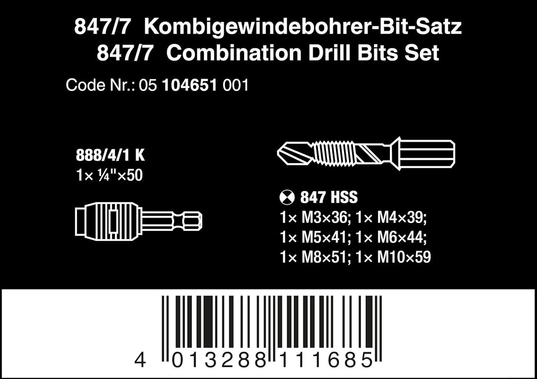 Wera 05104651001 Kombigewindebohrer-Bit-Satz 847/7 HSS