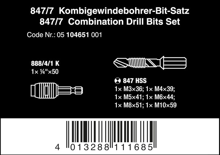 Wera 05104651001 Kombigewindebohrer-Bit-Satz 847/7 HSS