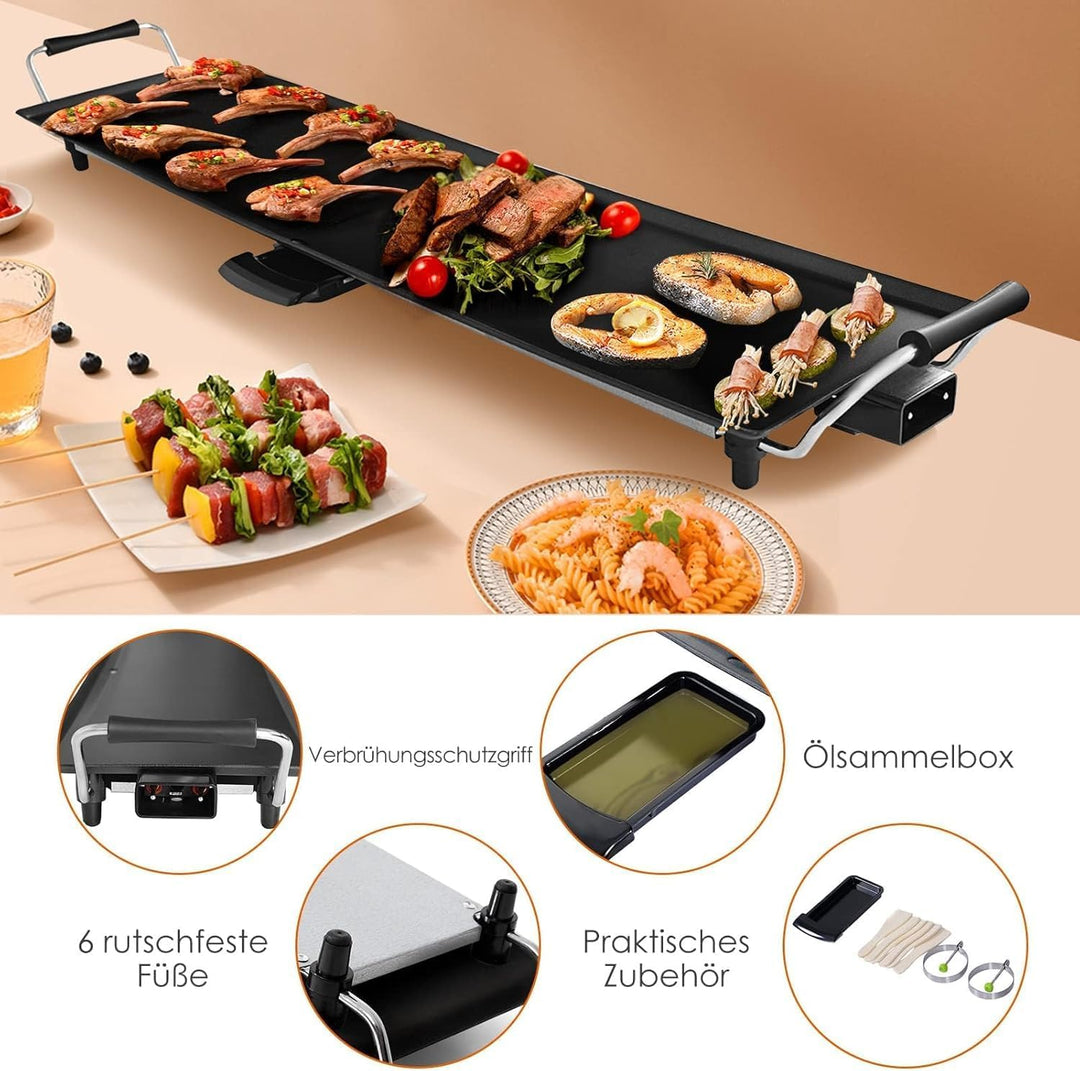 RELAX4LIFE Elektrische Grillplatte 1800W, Elektrogrill mit Antihaftbeschichtung, 90 x 23 cm, Tischgr