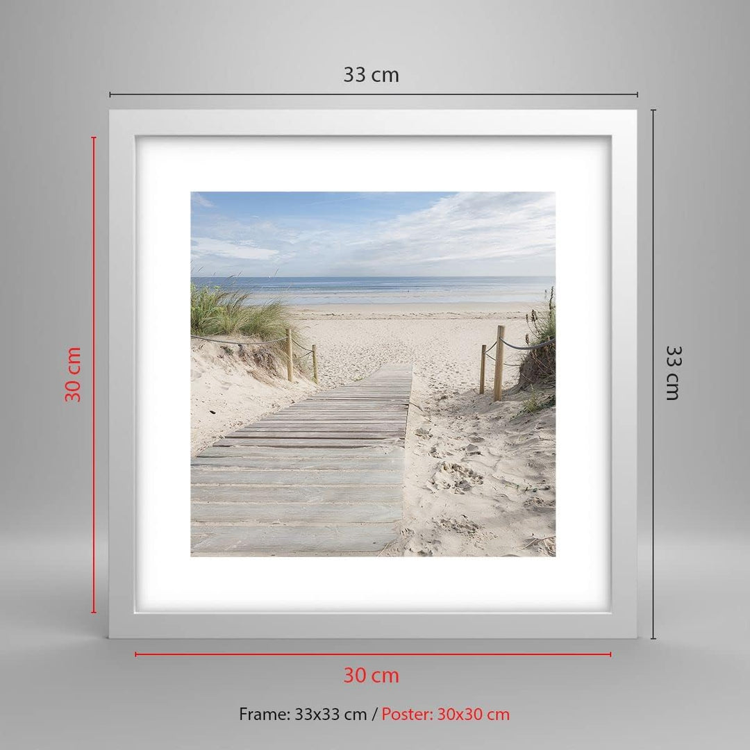 Wandposter Art Prints 30x30cm Poster Weissrahmen Strand Düne Eintritt Küche Wanddeko Bild Wand Kunst
