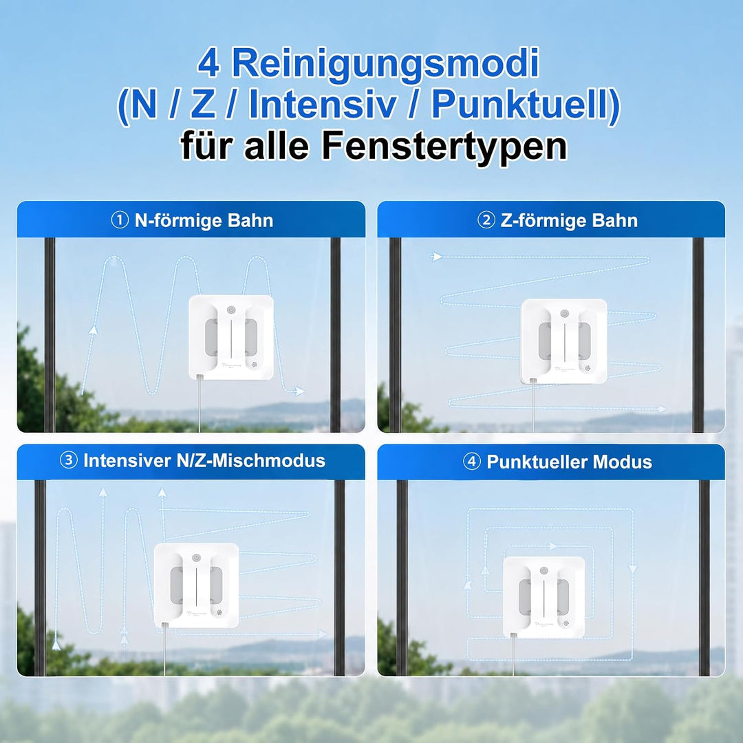 Fensterputzroboter mit 4-Fach Sprühsystem, Automatische Fensterreinigung für rahmenlose &amp; gerahmte F