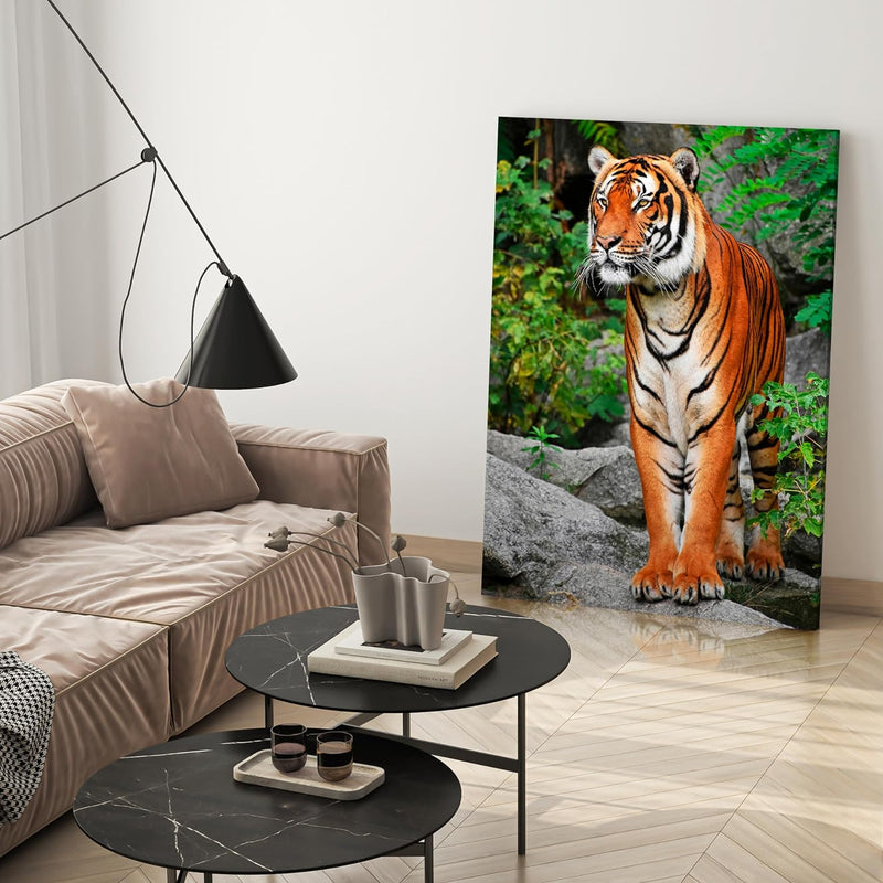 wandmotiv24 Leinwand-Bild Tiger, Grösse 60x45cm, Hochformat, Wandbilder, Dekoration Wohnzimmer moder