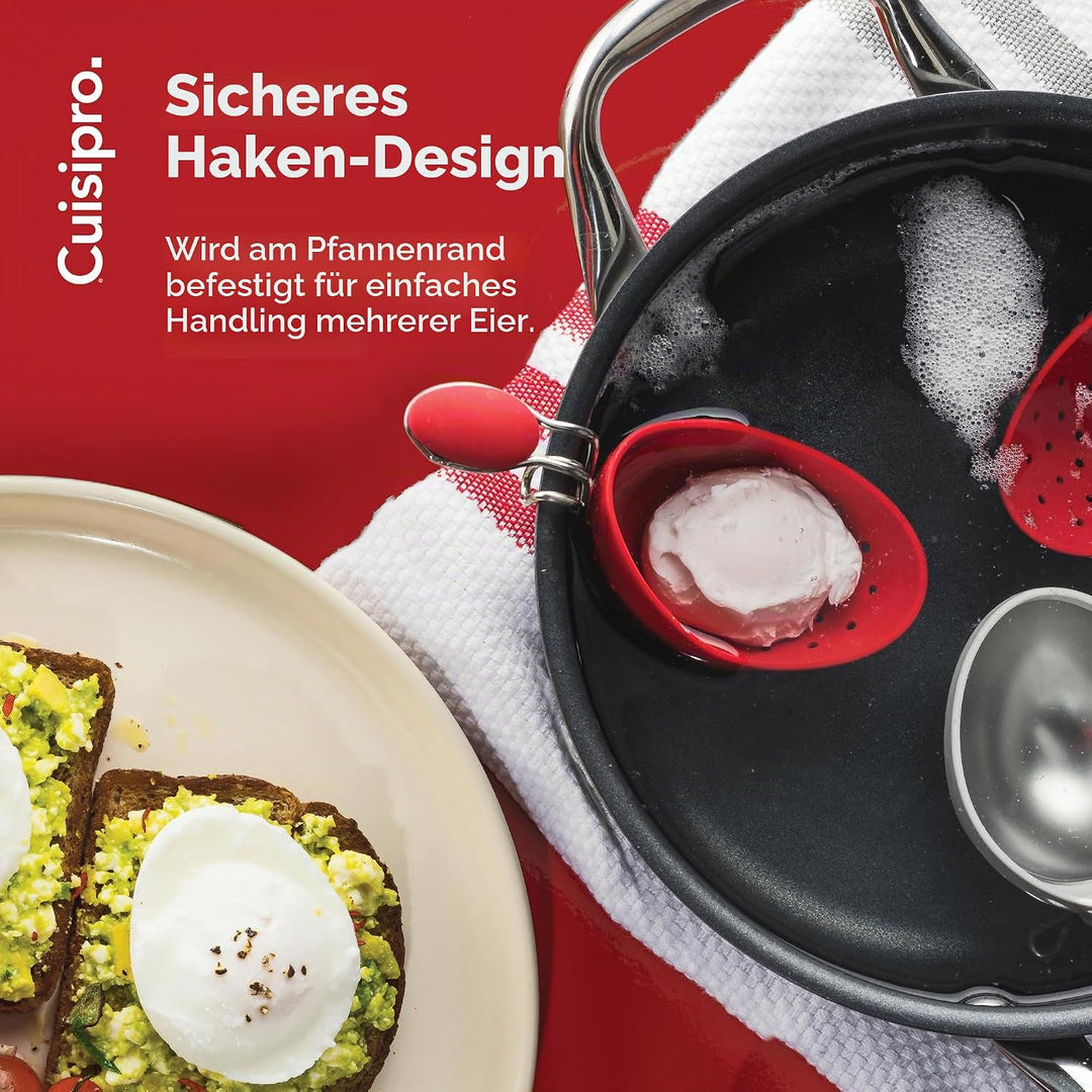 CUISIPRO Silikon Eierpochierer 2er-Set | Rot | Für perfekt geformte, sanft gegarte Eier | Eier Pochi