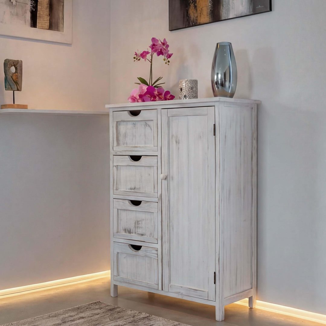 Mendler Kommode HWC-D12AM, Schrank Schubladenkommode, Shabby-Look Vintage 82x55x30cm - weiss