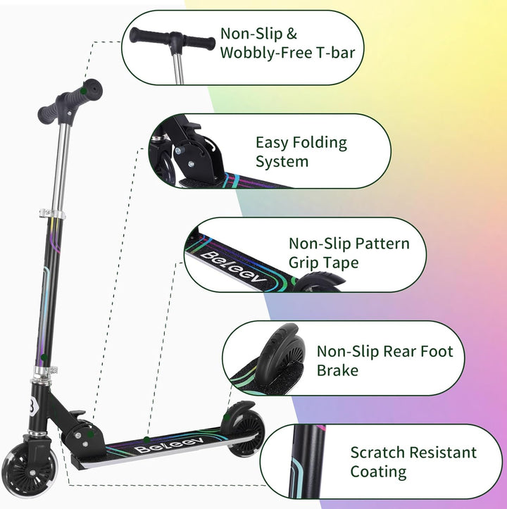 BELEEV V2 Roller Kinder Scooter 6 Jahre, Upgrade mit LED Leuchtenden Rädern, Lenksäule und Deck, Höh
