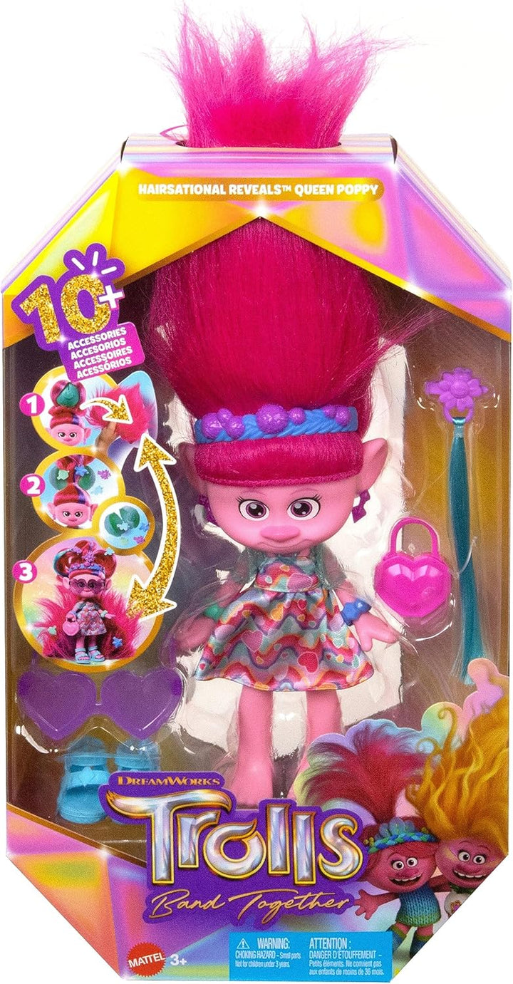 DREAMWORKS TROLLS Gemeinsam Stark – Hairsational Reveals Königin Poppy Modepuppe mit pelzigen Plüsch