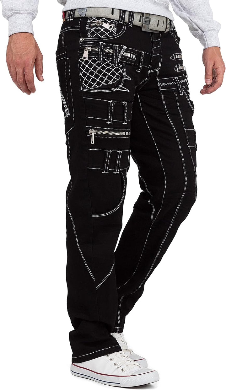 Kosmo Lupo Herren Jeans Besonderes Design 36W / 34L Schwarz - 35, 36W / 34L Schwarz - 35