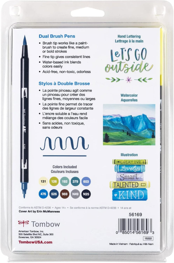 Tombow 56169 Dual Brush Pen Art Marker, Querformat, 10 Stück Mischbare, Pinsel- und feine Spitze