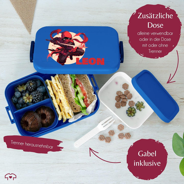 Kinder Bento Box Midi Lunchbox für Mepal Bentobox - Ninja mit Name personalisiert I Schulkind Gesche