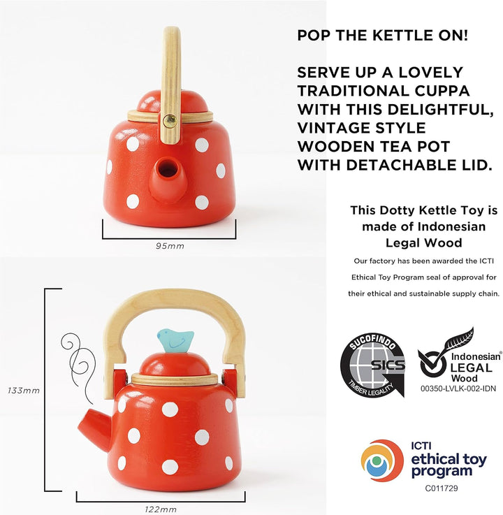 Le Toy Van – Honeybake Küchen-Rollenspiel Wasserkessel „Dotty“ aus Holz – Frühstücks-Spielset | Roll