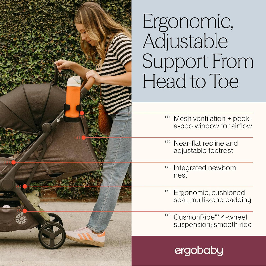 Ergobaby Metro3 Deluxe Kinderwagen Buggy mit Liegefunktion, Baby-Buggy ab Geburt bis 22kg (0-4 Jahre