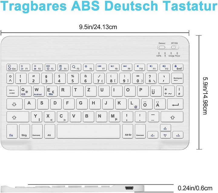 Deutsche Bluetooth QWERTZ Tastatur für iPad 10/10.2, Air 11/13, Samsung Galaxy Tab, Xiaomi Pad, Leno