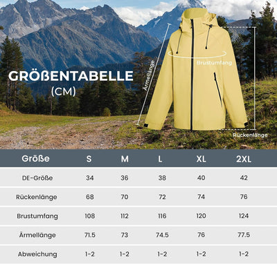 Damen Wasserdicht Regenjacke Leichte Wasserdicht Outdoorjacke Atmungsaktiv & Winddicht, Verstellbare
