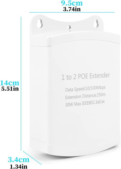 Revotech PoE-Extender mit 2 Anschlüssen, IP67 wasserdicht, PoE-Repeater, 100 m/250 m für den Aussenb