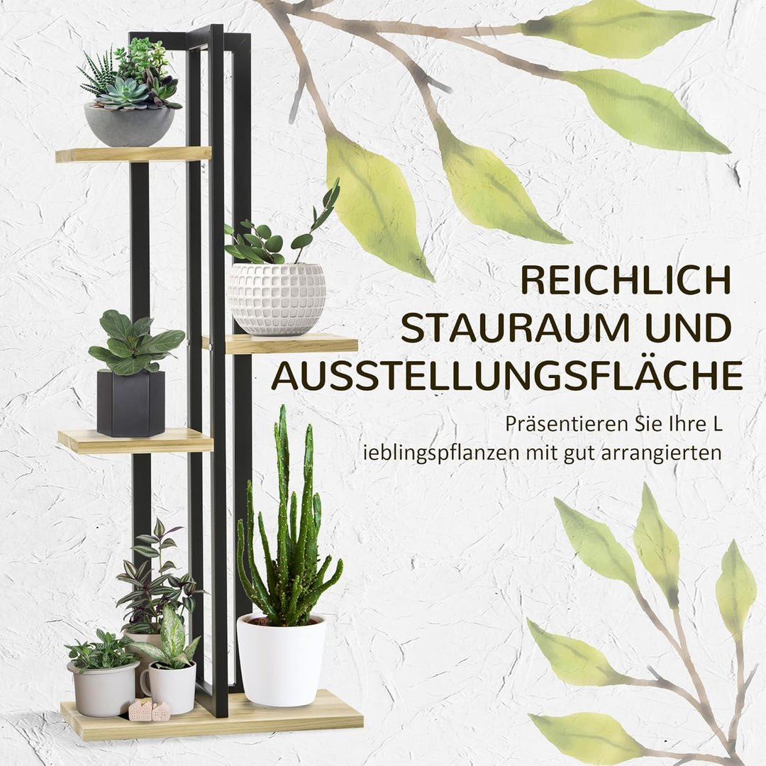 Outsunny 4-Etagen Pflanzenständer, 110 cm hoch Blumenständer für Innen Aussen, Pflanzenregal aus Hol
