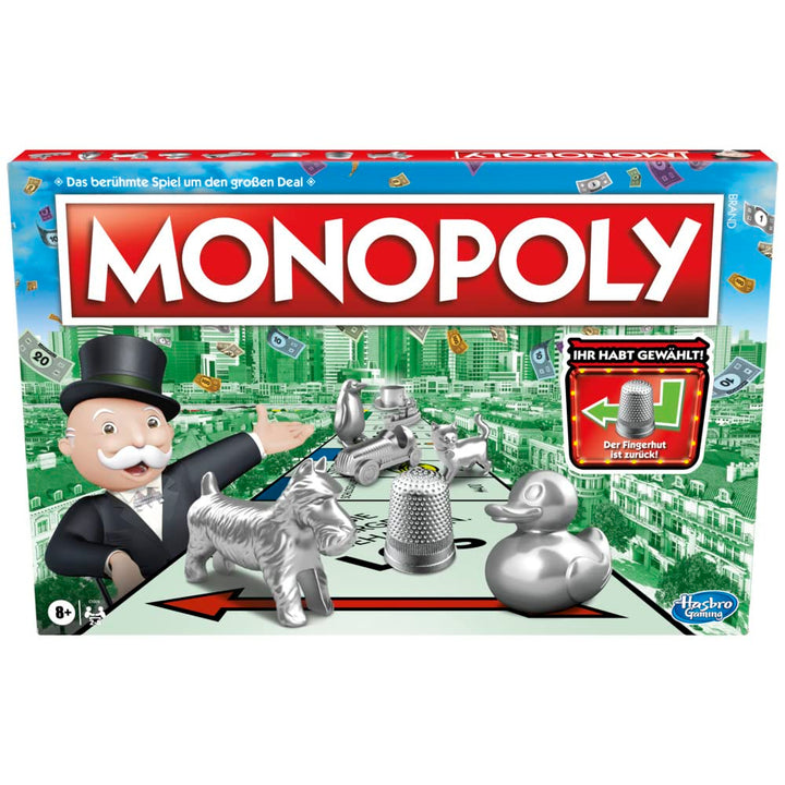 Monopoly Spiel, Familien-Brettspiel für 2 bis 6 Spieler, ab 8 Jahren für Kinder, mit 8 Spielfiguren