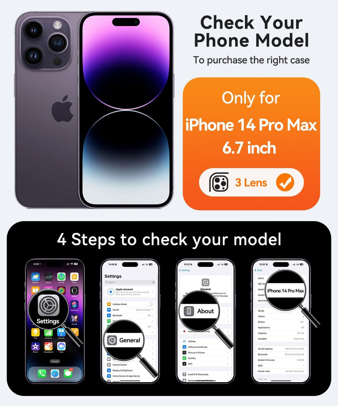 CANSHN 2024 Neu für iPhone 14 Pro Max Hülle mit Kameraschutz für Magsafe (TOP Militärschutz & Magnet