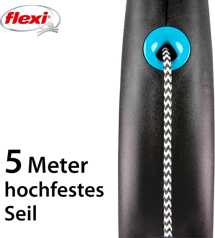 flexi® Black Design S Seil 5 m schwarz/blau, Roll-Leine für Hunde bis 12 kg Blau S: 5m (max. 12kg),