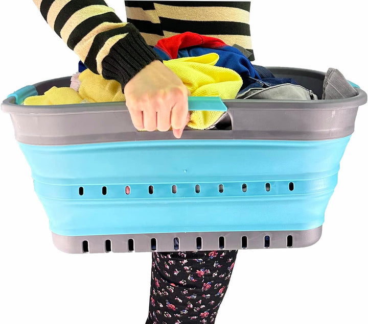 SAMMART 21L Super Mini Zusammenklappbarer Kunststoffkorb mit 3 Griffen – Faltbarer Pop-Up-Aufbewahru
