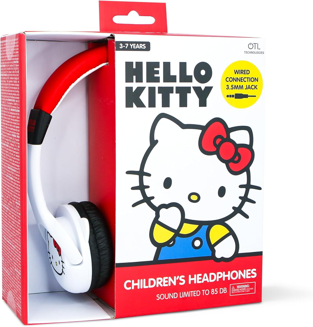 OTL Technologies HK1180 Hello Kitty Kopfhörer für Kinder, kabelgebunden, mit geformten Ohren, Weiss