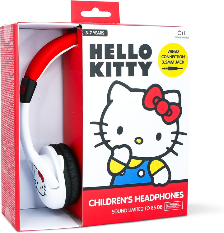 OTL Technologies HK1180 Hello Kitty Kopfhörer für Kinder, kabelgebunden, mit geformten Ohren, Weiss