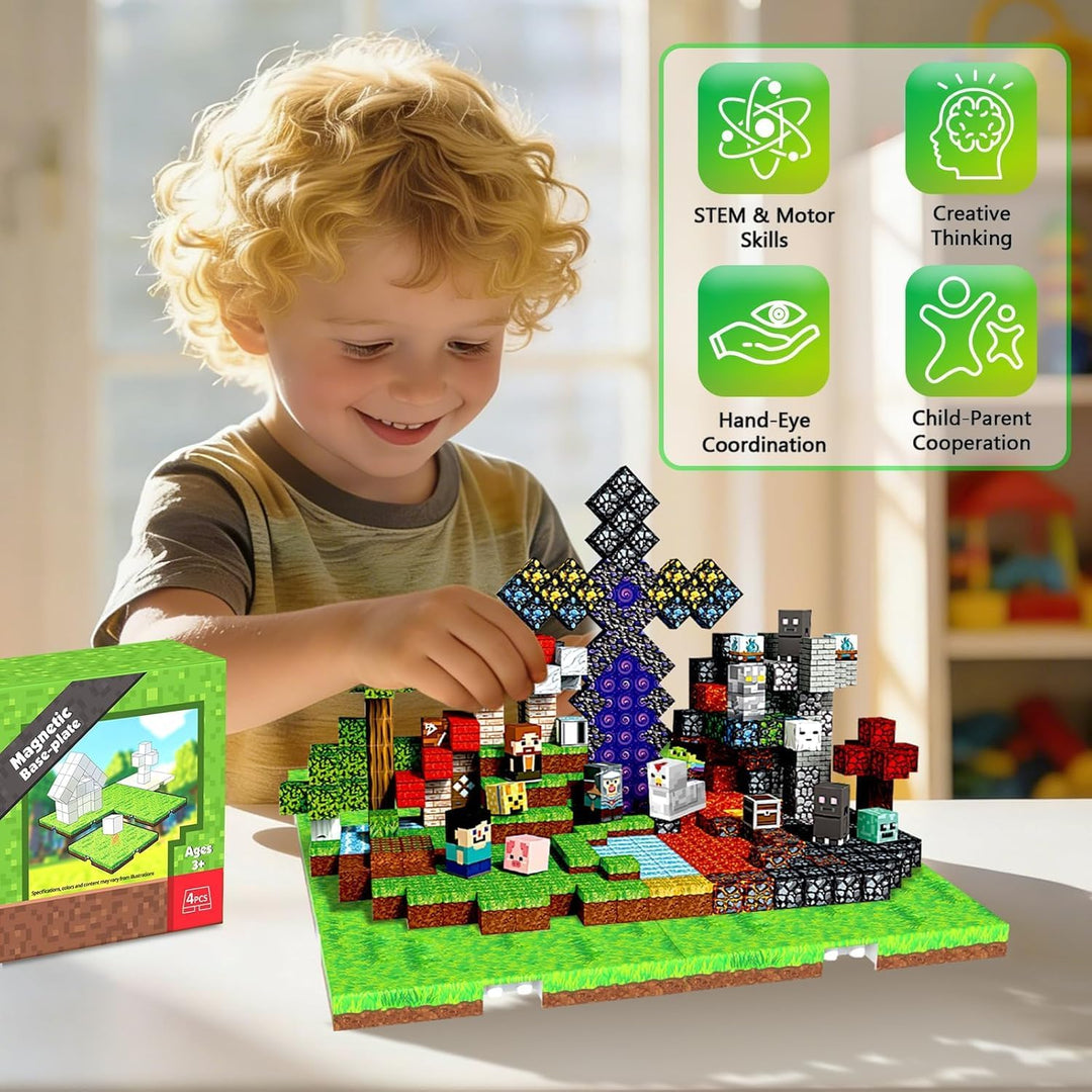 GraceDuck 4-teilig Magnetische Bausteine Grundplatte, Magnetic Blocks für STEM Spielzeug,Magnetic Bu