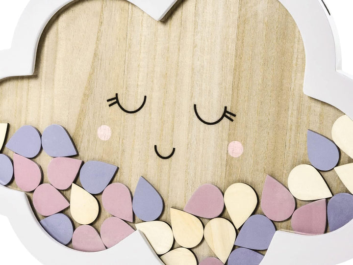 Unbekannt Gäste-Buch Holz-Rahmen mit 30 Wolken aus Holz als Gästebuch zur Taufe, Baby-Shower-Party K
